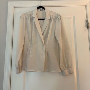 Vintage Anne Klein Women’s Elegant Cream Long Sleeve Blouse